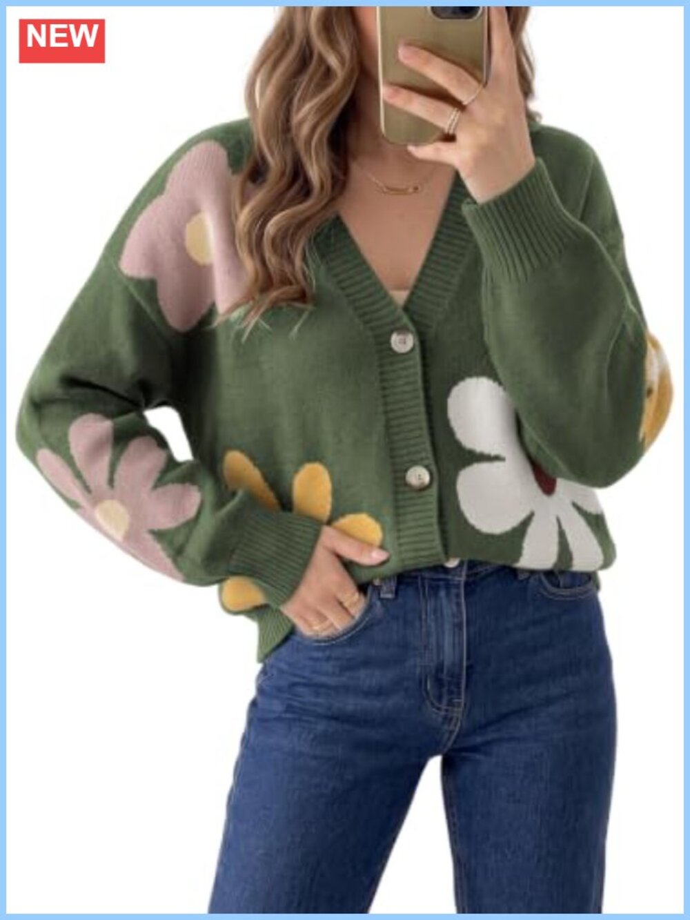 Dokotoo Floral Knit Cardigan Sweater Button Down Long Sleeve V-Neck